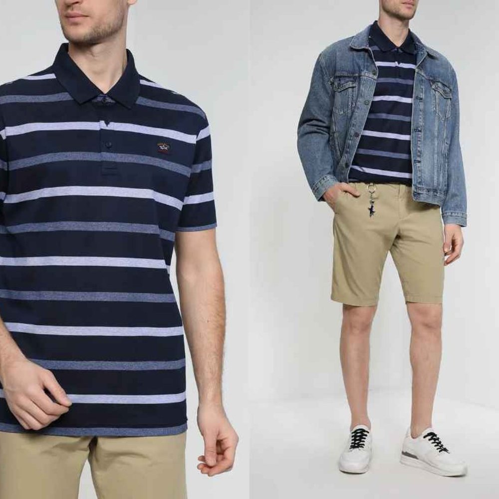 Paul & Shark Organic Cotton Striped Polo Shirt Premium Men’s Embroidered Logo XL